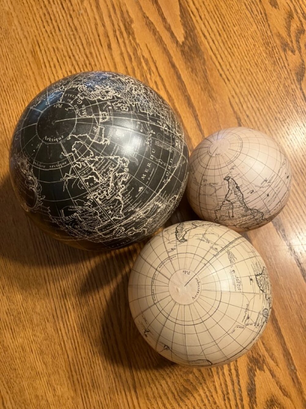 Set of 3 Decorative French-Text World Globe Spheres